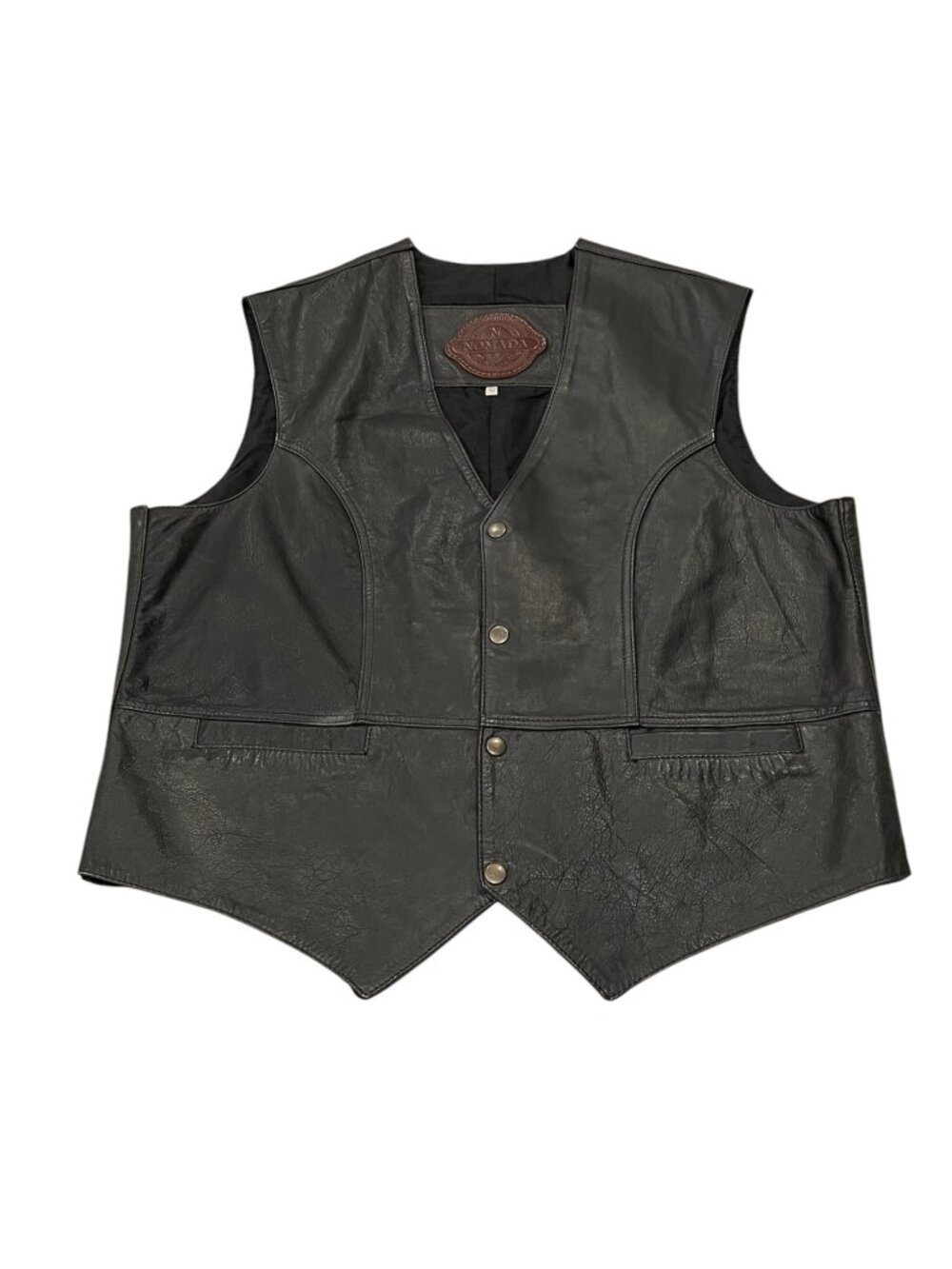 Nomada Vintage Black Leather Motorcycle Vest, 42